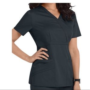 Cherokee Luxe Mock-Wrap Scrub Top XS Gray pewter